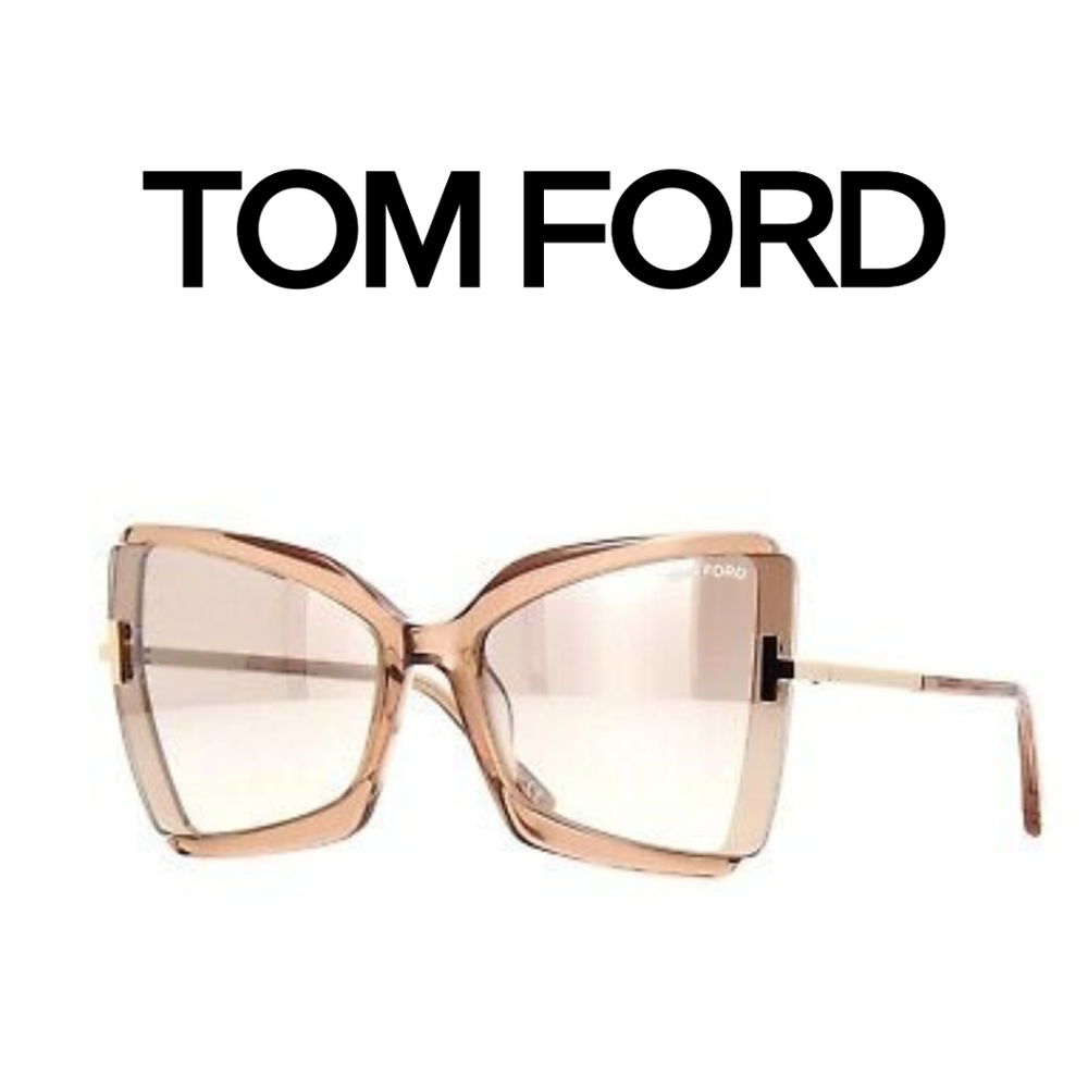 Tom Ford - Gia Semi Rimless Butterfly Sunglasses - Shiny Beige 57G - FT0… - Picture 6 of 12